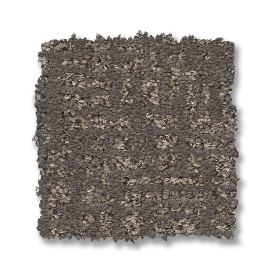 A square swatch of Caboodle On Trend Carpet in the color Shade, featuring textured loop-pile and a blend of gray and taupe tones, is displayed against a white background.