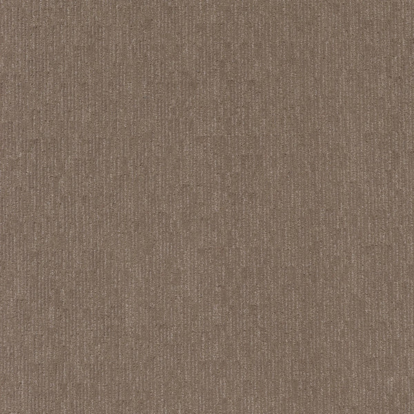 Close-up of Sneak Peak Berber Carpet in Caffeine color, showing a consistent brown textured surface with a subtle vertical ribbed pattern that highlights its dense pile and durability as flooring.