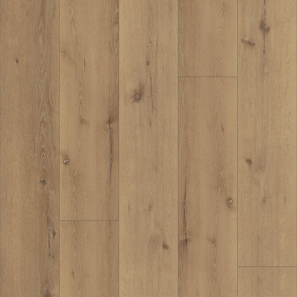 Coretec Pro Plus XL Enhanced Vinyl features light brown luxury floorboards with natural grain, knots, and stone visuals for a warm, realistic look—perfect waterproof flooring for any modern space.