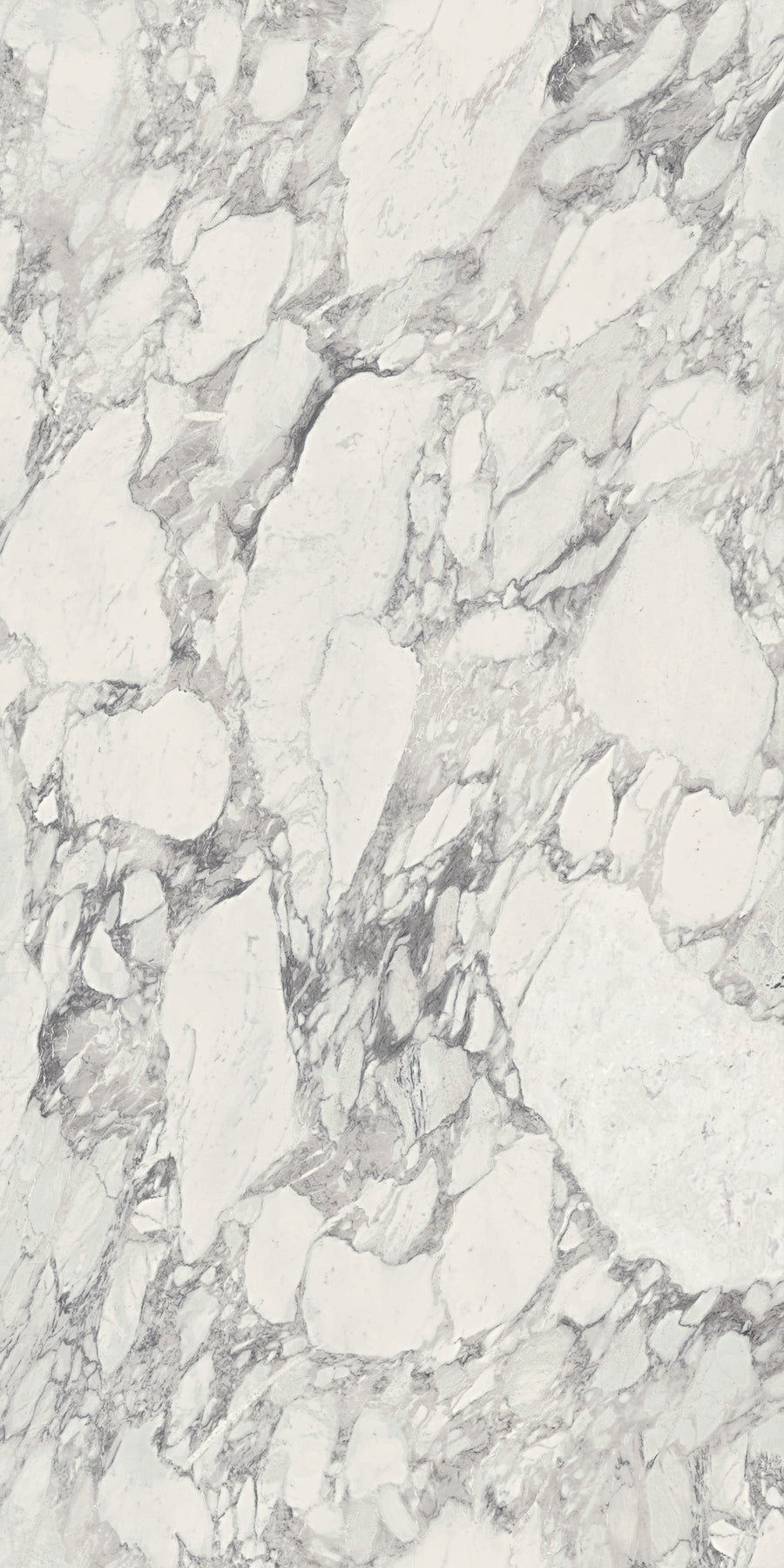 Porcelain Slab features a white and light gray marble-inspired surface with large and small irregular veining, offering a natural, mottled stone look and a seamless finish ideal for modern interiors.