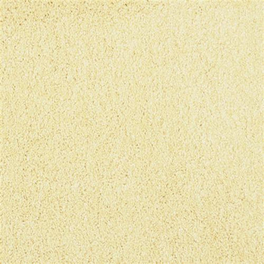 A close-up of Oceanside Family Friendly Carpet in Calla Lily color reveals a smooth, pale yellow surface with a fine, even texture—reminiscent of plush flooring perfect for families.