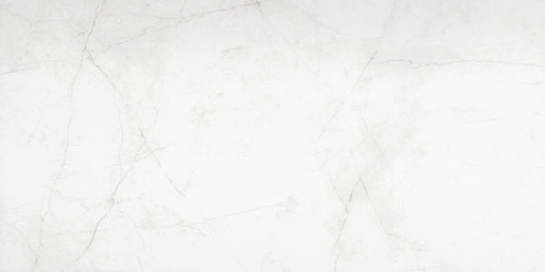 The Callie 12x24 Polished Porcelain Tile in Snow features a light gray marble look with subtle, thin, irregular dark gray veining for a natural, elegant appearance.