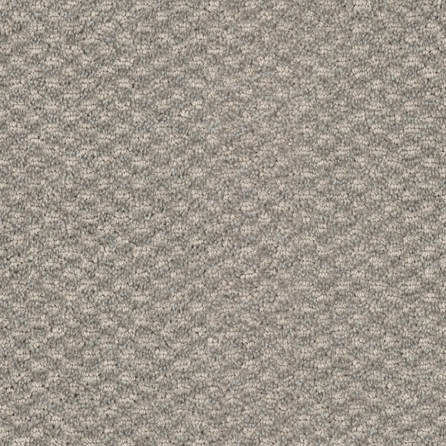 Close-up of Calm Pet Friendly Carpet in textured gray with a subtle woven pattern. Its tightly knit fibers offer a soft, uniform look—ideal for pet owners seeking comfort and style.