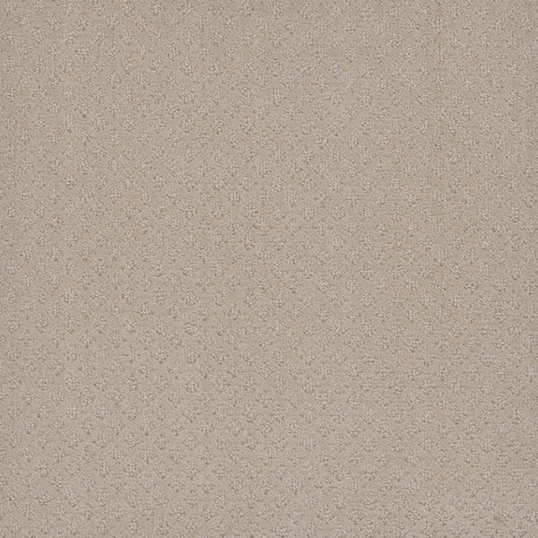 Close-up of Capri Pet Friendly Carpet in Champagne Fizz. The beige surface features a soft, stain resistant texture and a subtle repeating diamond pattern, with slight shading variations adding depth to the durable design.
