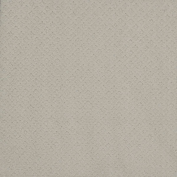 Close-up of Capri Pet Friendly Carpet in Cloud Nine, featuring a subtle diamond-textured pattern. Its soft, durable surface offers a gentle, understated look—perfect for inviting any home interior and great for pets.