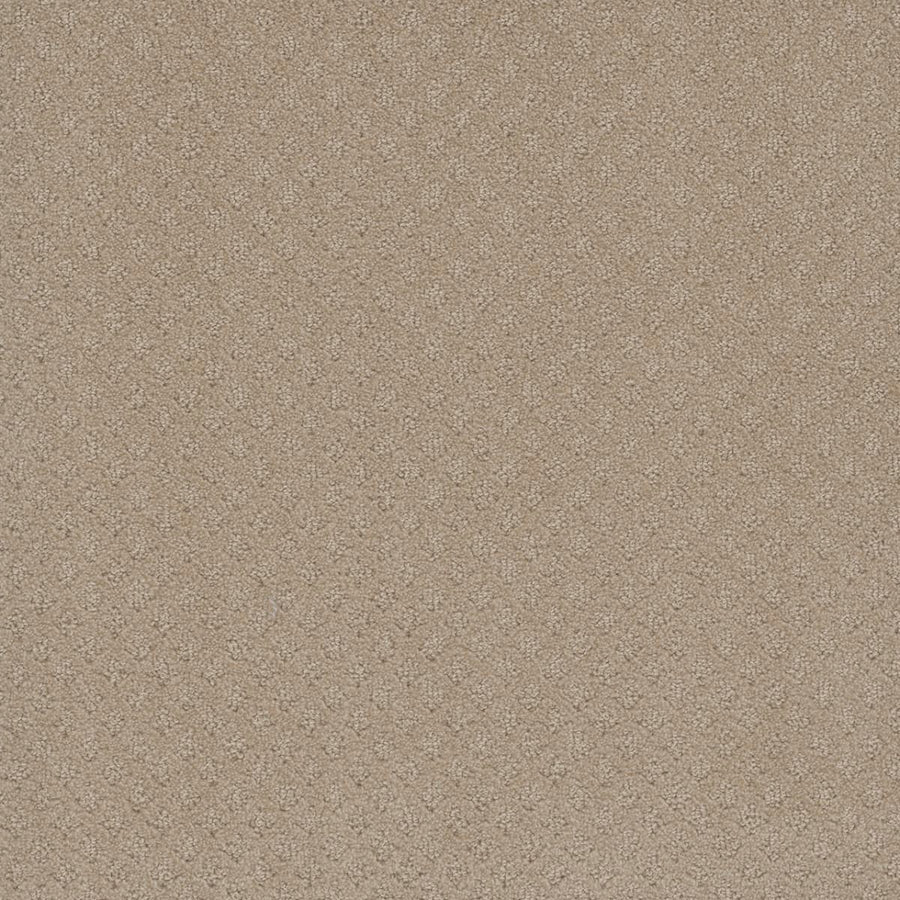 Close-up of Capri Pet Friendly Carpet in Soft Pine. This stain-resistant, beige carpet features a subtle diamond pattern and speckled texture, providing a cozy, neutral look ideal for homes with pets.