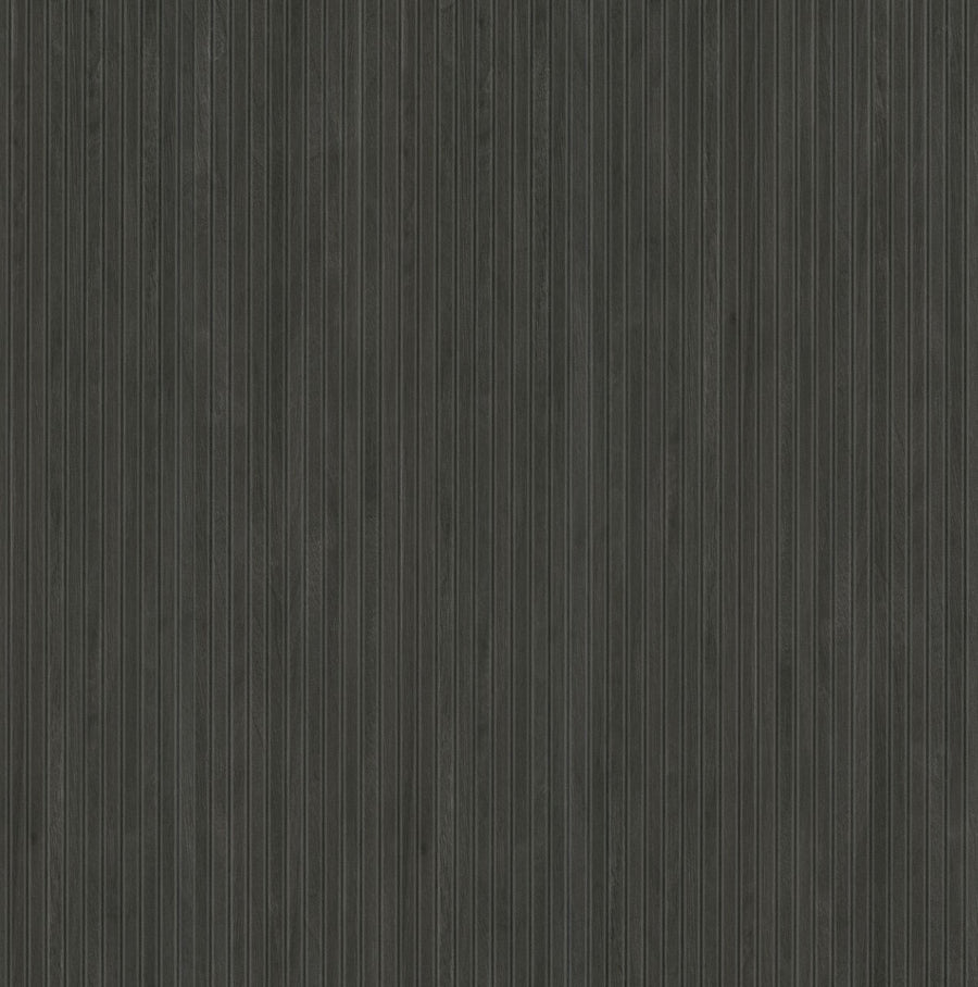 The New Grooves 16x48 Glazed Ceramic Tile features a dark, fluted wood panel look with vertical lines and visible grain in deep charcoal. Its matte finish adds modern elegance and a touch of rustic style to any space.