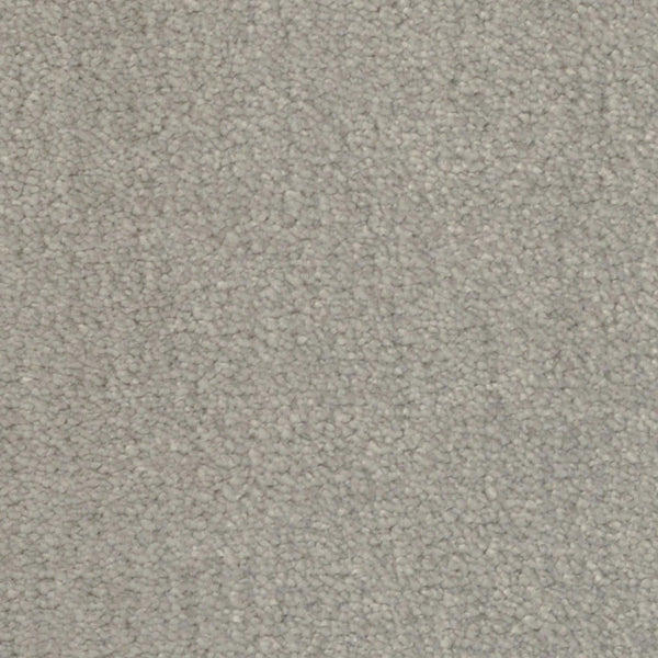 Close-up view of Seduction On Trend Carpet in Cashmere, featuring a light gray textured looped pile for a uniform, soft look—ideal for those seeking elegant and durable flooring.