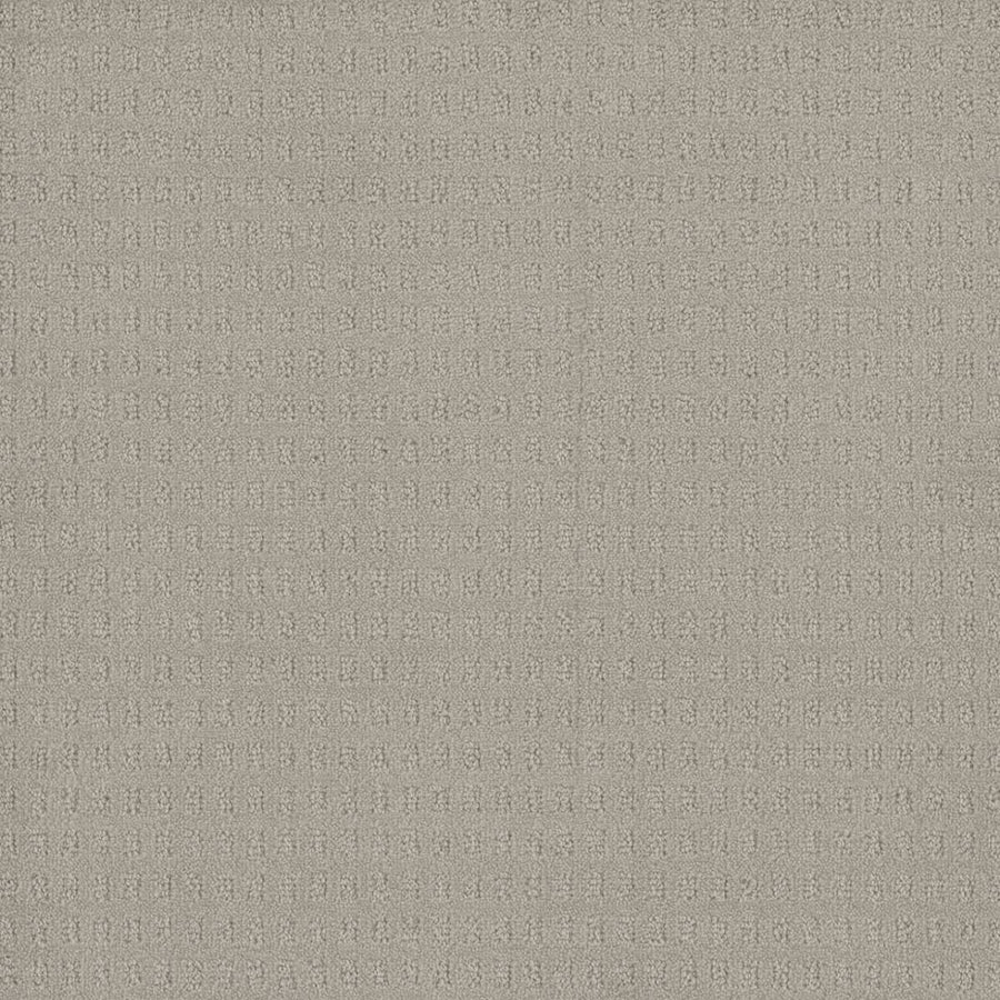 Close-up of Caspian Berber Carpet in Snowcap: textured light gray with a small repeating square pattern. Made from premium fibers, it’s soft and evenly woven, bringing a modern look ideal for upholstery or home decor.