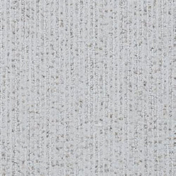 Close-up of Suspicion Family Friendly Carpet in Cast color, showing a textured light gray surface with vertical, slightly irregular lines and subtle speckles for a soft, neutral look.