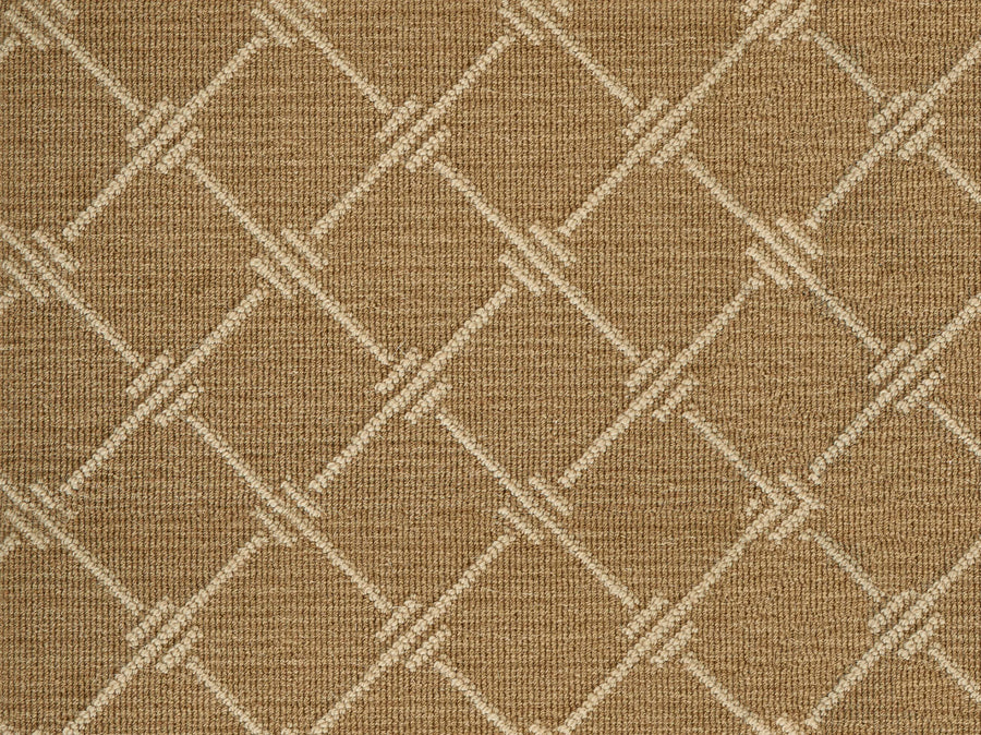 Dalton Berber Carpet in Cedar features a textured diamond lattice pattern with intersecting lines in a lighter shade, offering an elegant flooring choice with timeless style and subtle geometric design.
