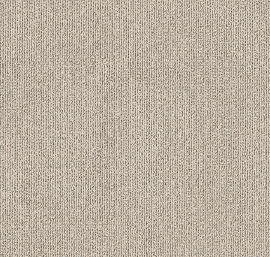 A close-up of Purrfection Beber Carpet in Champagne shows its subtle vertical ribbed texture and evenly woven surface, evoking luxury and a plush feel throughout the beige-toned image.