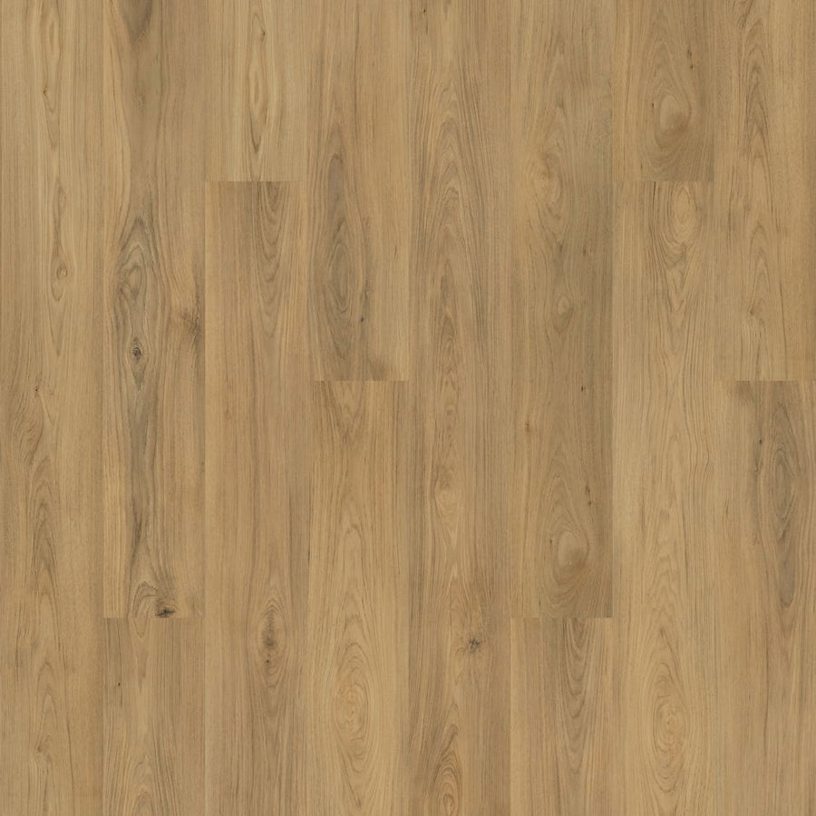 Barker Hollow 7.5" Vinyl features long, light brown wood-look planks with natural grain and knots in a staggered layout. Its smooth, matte finish delivers the look of wood and the durability of luxury vinyl flooring.