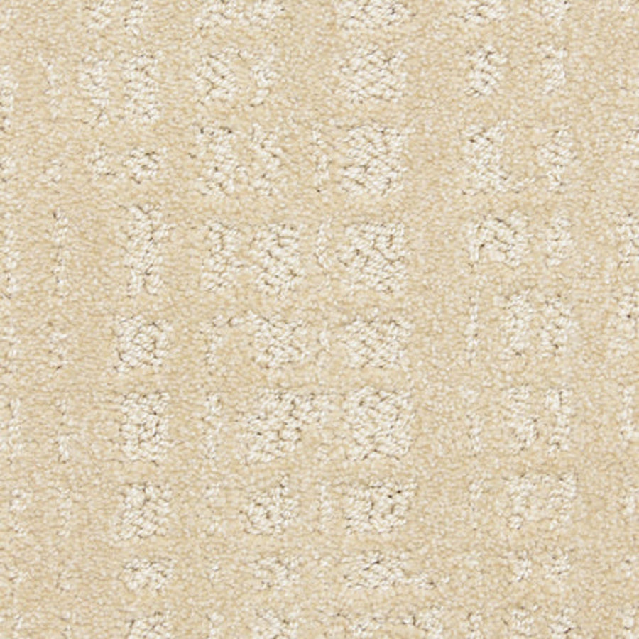 Close-up of Willow Lake On Trend Carpet in Chestnut, featuring a subtle repeating geometric pattern with textured loops for a soft, uniform look—perfect for high-traffic areas.
