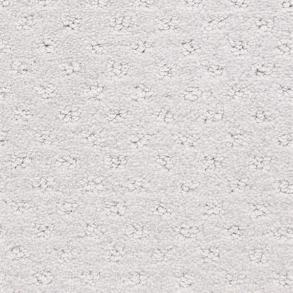 Close-up of Dreamer On Trend Carpet in Chrome, featuring plush white textured fibers with small, evenly spaced raised dot patterns for a luxurious flooring touch.