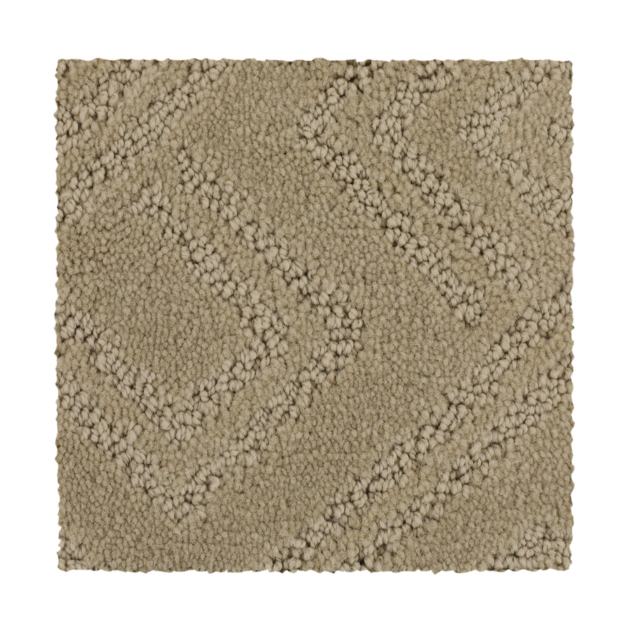 The Classic Frame Family Friendly Carpet in Bisque is a rectangular luxury swatch with a raised diamond pattern on a flat woven background—offering an elegant, family-friendly flooring choice.