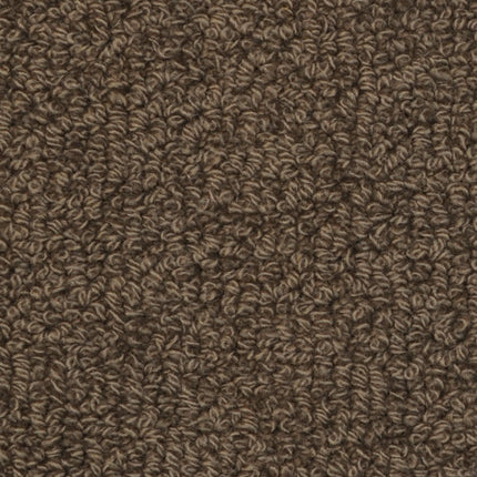 Close-up of Savant Berber Carpet in Clemons color, featuring a dark brown loop pile with a textured, tightly woven surface. Its uniform yarn loops offer durability, making it ideal for high-traffic residential and commercial spaces.