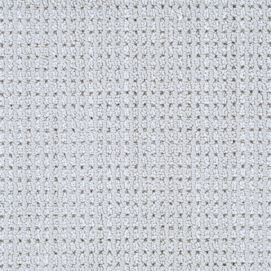 Close-up of Top Notch Berber Carpet in Cloud color, featuring a soft, textured grid-like woven pattern and a slightly raised surface—ideal for premium flooring with upholstery or stain-resistant qualities.