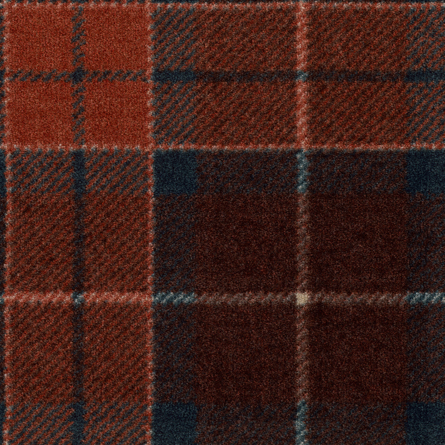 Close-up of the Club Royal On Trend Carpet in Imperial, featuring a red and navy plaid pattern with beige accents—perfect inspiration for durable or plush pile carpet designs.