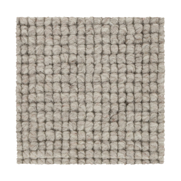 Square sample of Collanmore Berber Carpet in Gardenia color. Features a textured, chunky looped pile and grid-like raised surface for a soft, cozy look—ideal premium flooring for high-traffic areas. Shown on plain white background.
