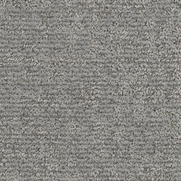 Close-up of Balance Family Friendly Carpet in Composed—a textured gray, stain-resistant carpet with a looped surface and subtle horizontal pattern, ideal for active, family-friendly spaces.
