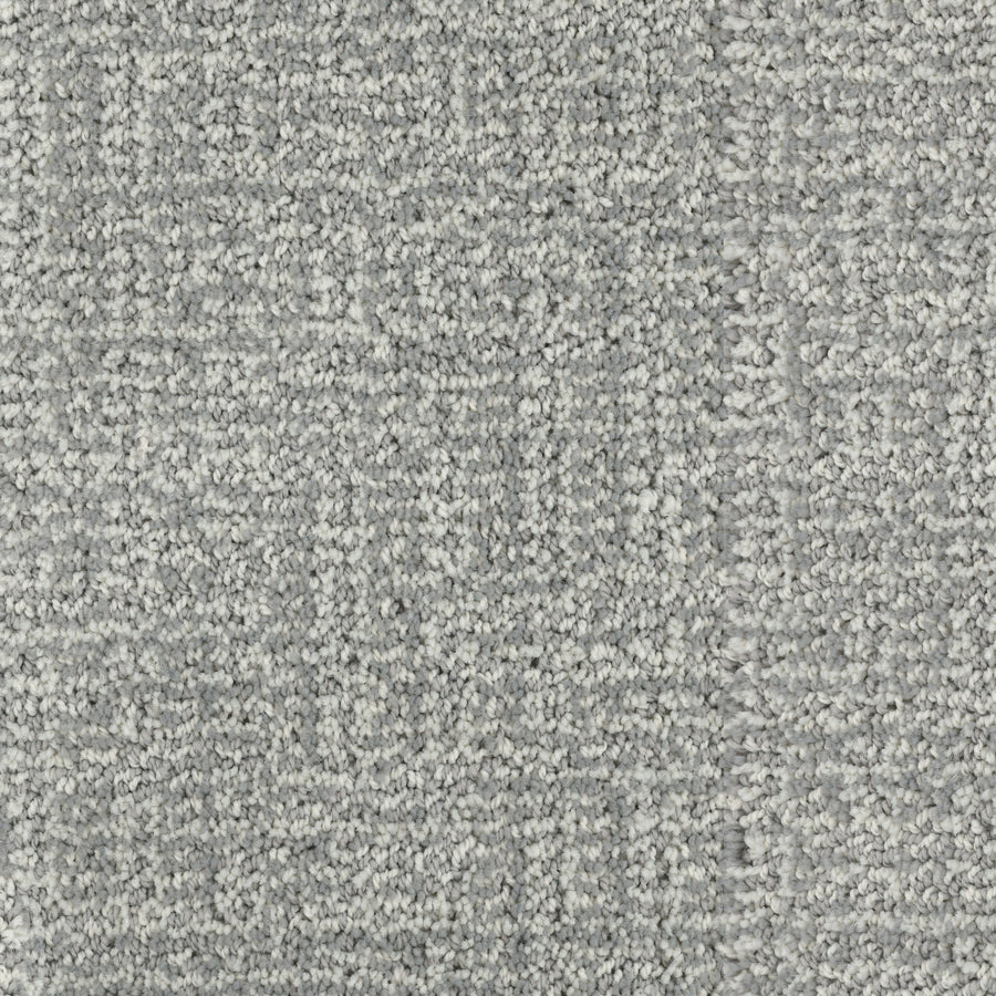 Close-up of Connection Pet Friendly Carpet, featuring a cut and loop texture in soft, speckled gray with subtle multi-color flecks for a modern look—perfect for homes with pets.