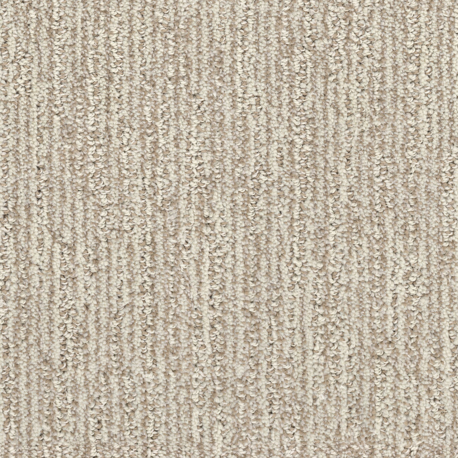 Close-up of Contentment Pet Friendly Carpet in beige, showing a soft, looped linear texture with subtle shade variations—an ideal stain-resistant and pet-friendly flooring option.