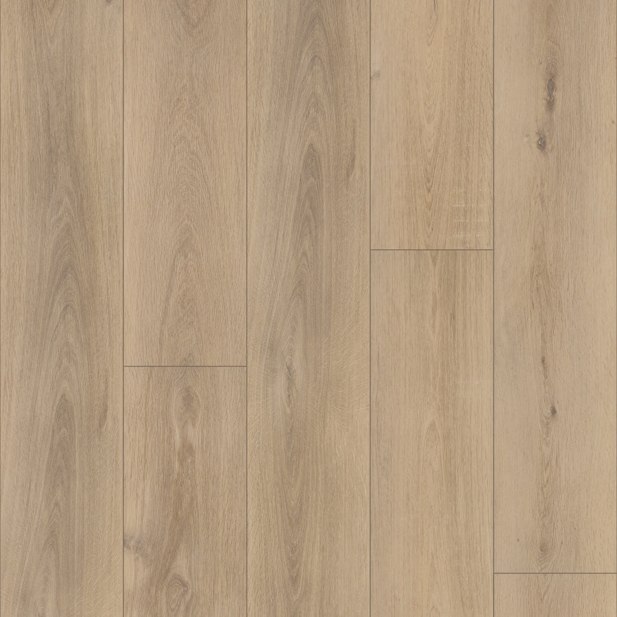 Coretec Pro Plus XL Enhanced Vinyl planks feature light brown wood and stone visuals with natural grain, knots, and subtle color variations—providing stylish, waterproof flooring in a parallel pattern for any space.