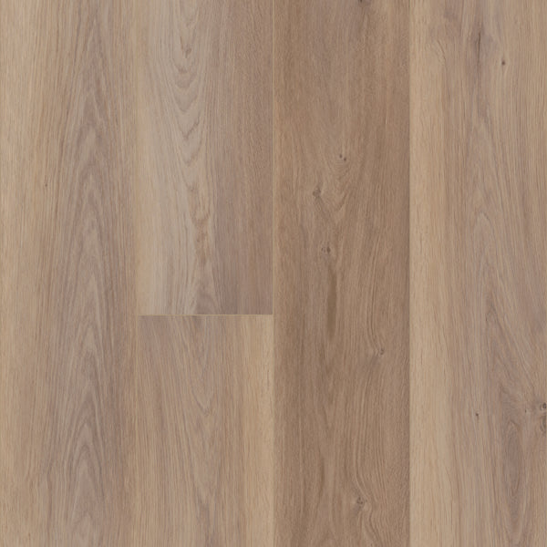 Coretec Pro Plus XL Enhanced Vinyl features light brown luxury vinyl planks with natural wood grain, subtle knots, and a matte finish. Laid side by side for a seamless modern look, this flooring is waterproof for lasting durability.