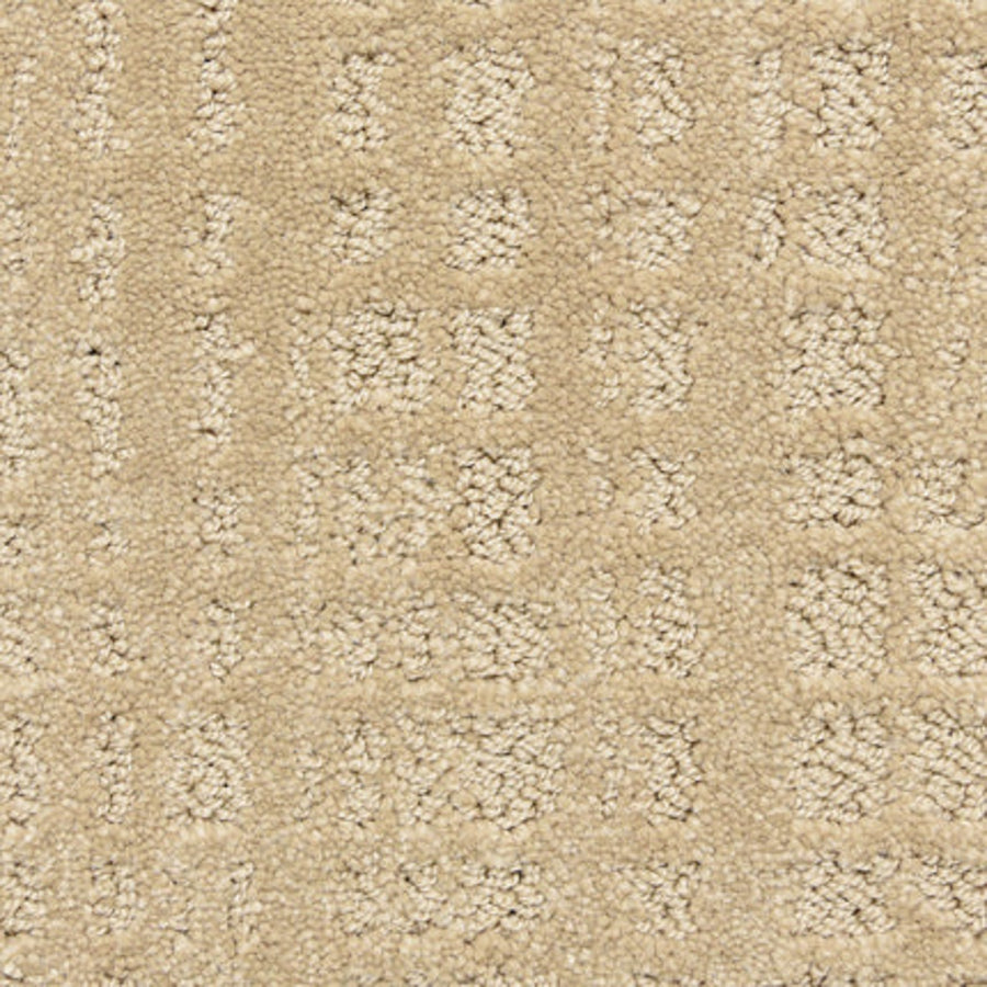 Close-up of Willow Lake On Trend Carpet in Corn Maze, showcasing a beige textured surface with a subtle square grid pattern and looped fibers—ideal for stylish, high-traffic spaces.