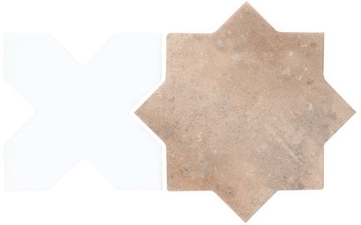 A close-up of the Morocco Star & Cross Porcelain Tile highlights its intricate pattern and premium design.