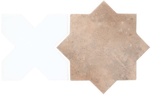 A close-up of the Morocco Star & Cross Porcelain Tile highlights its intricate pattern and premium design.