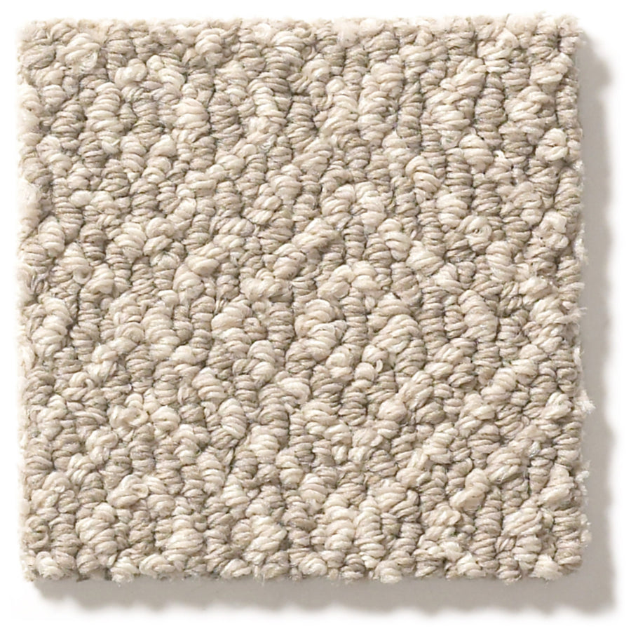 A square sample of Stroll Pet Friendly Carpet in light beige, featuring a textured, loop-style weave. Displayed on a white background, this durable carpet is ideal for high-traffic and pet-friendly spaces.
