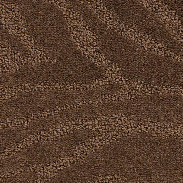 Close-up of Capetown On Trend Carpet in Cricket, showcasing brown textured luxury with subtle wavy patterns and a raised abstract design—crafted from looped and cut fibers, ideal for high-traffic areas.