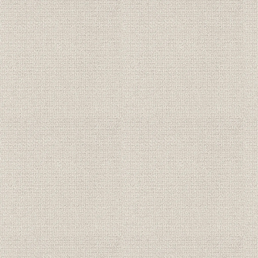 A close-up of Sierra Vista Pet Friendly Carpet in Crisp Linen shows light beige woven fabric with a subtle grid-like texture—modern, comfortable, and ideal for spaces needing stylish, durable flooring.
