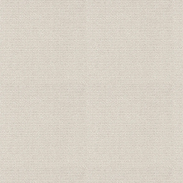 A close-up of Sierra Vista Pet Friendly Carpet in Crisp Linen shows light beige woven fabric with a subtle grid-like texture—modern, comfortable, and ideal for spaces needing stylish, durable flooring.