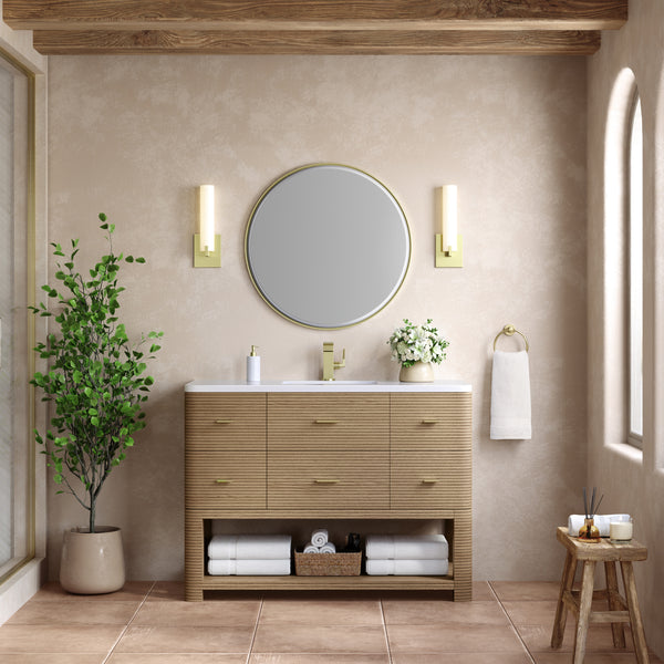 A modern bathroom features the Lucian 48
