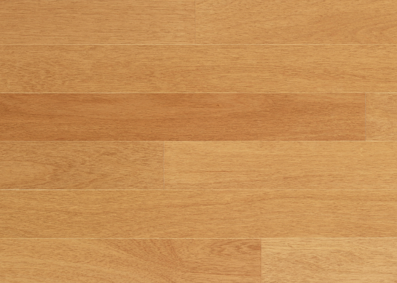 Prime Exotic 9/16" x 7 1/2" Brazilian Oak Hardwood floor features a light brown finish, smooth surface, visible grain patterns, and horizontal planks with subtle color variations for a clean, well-maintained look.