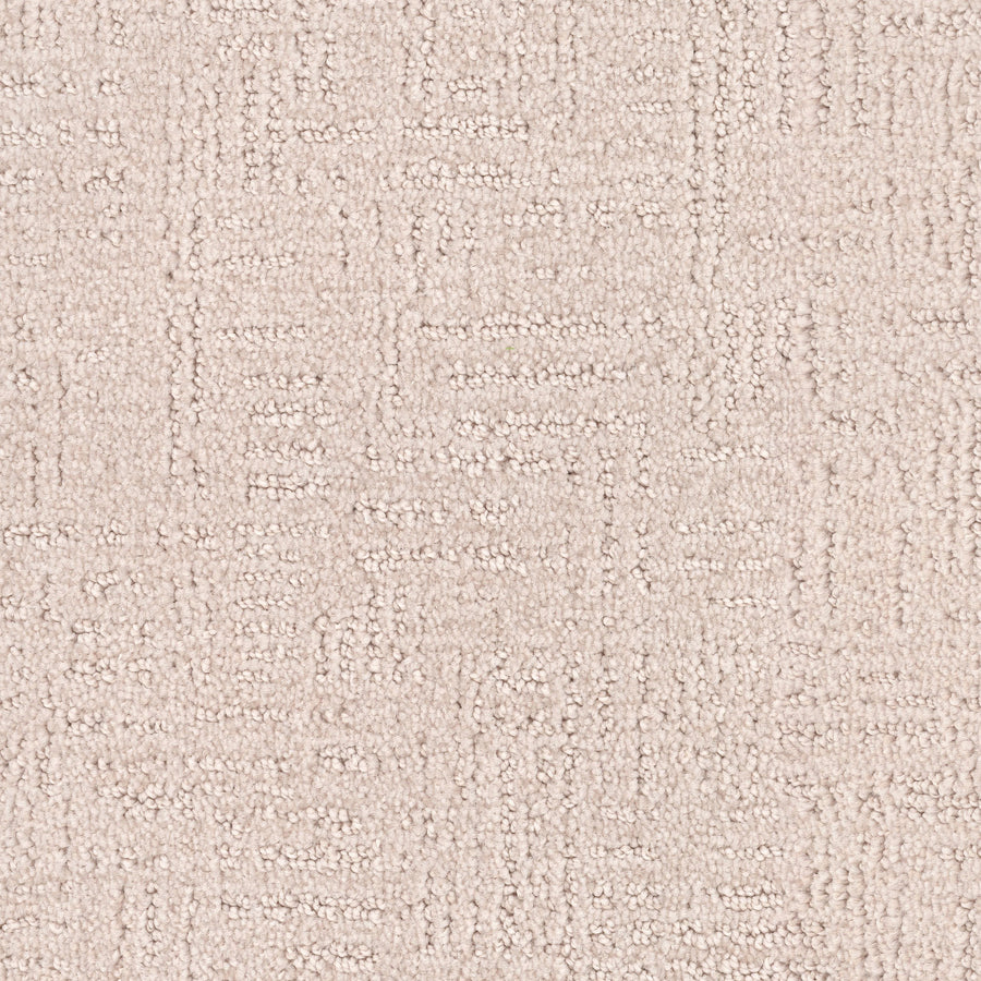 Close-up of the Distinctive Family Friendly Carpet in beige Envision nylon, featuring a subtle geometric pattern and soft, slightly raised looped texture—ideal for comfortable, stylish home decor.