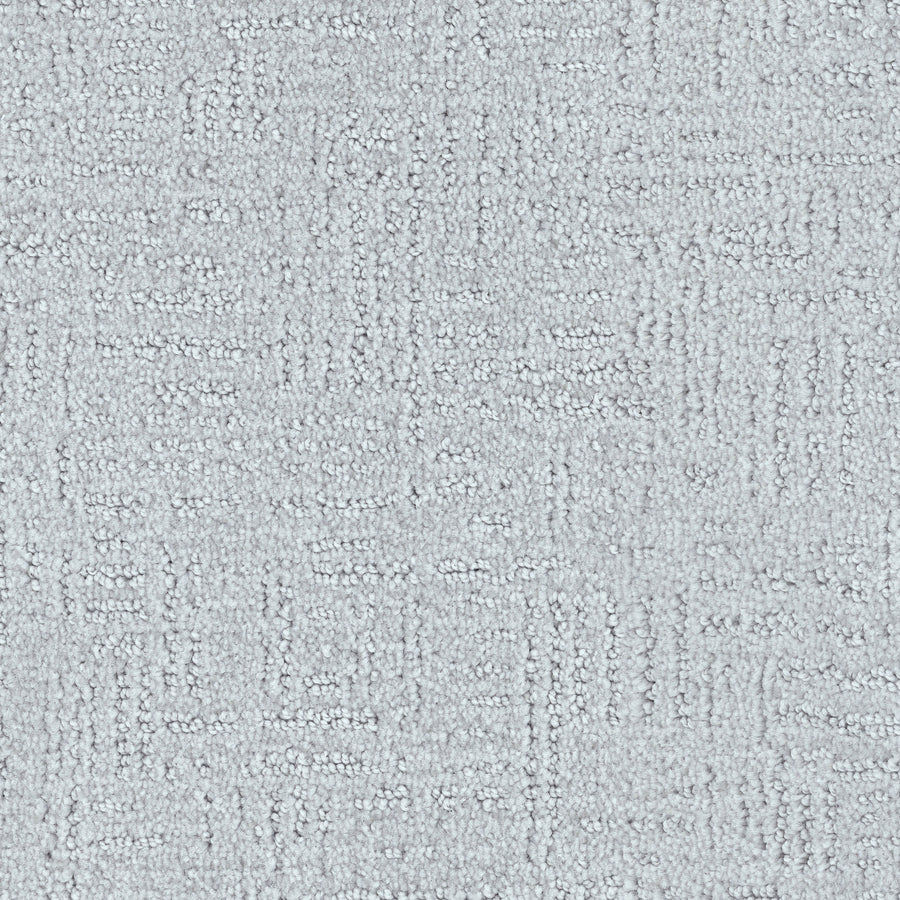 Distinctive Family Friendly Carpet in light gray offers a subtle geometric pattern with textured loops forming intersecting lines and rectangles—perfect for stylish, family-friendly home decor.