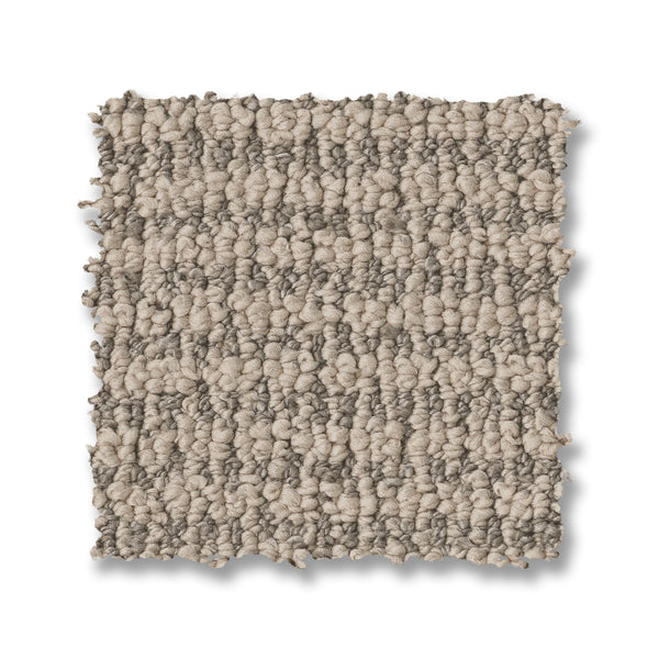 A rectangular swatch of Laine On Trend Carpet in textured beige and light brown loop pile, shown on a white background.