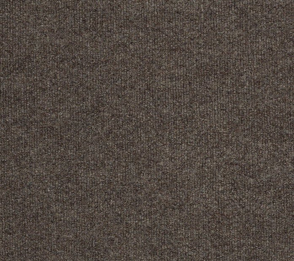 Close-up view of Windsurf Pet Friendly Carpet in Driftwood color, featuring a textured dark brown surface with a subtle woven pattern, fine lines, and soft feel—perfect for adding contemporary style to your space.