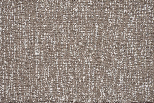 A close-up of Effervescense On Trend Carpet in Boulder reveals textured brown fabric with irregular vertical beige streaks, creating a subtle striped pattern that adds contemporary style and luxury to any space.