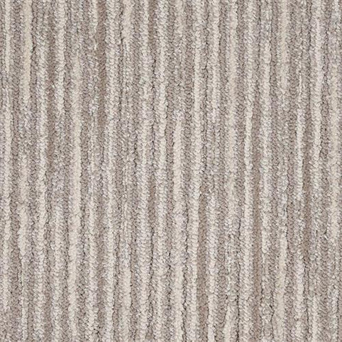 Close-up of Artist View On Trend Carpet in Easel, featuring alternating light and medium beige stripes with a textured, looped pattern. This durable carpet offers stylish design and lasting comfort.
