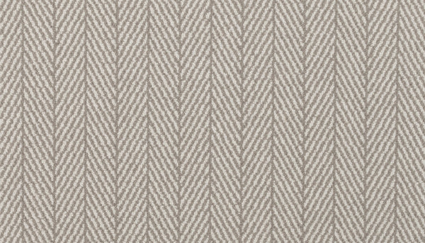The Eastleigh Berber Carpet in Platinum features a luxury herringbone pattern with diagonal V-shaped lines, offering an elegant and durable option for high-traffic areas.