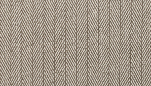 Close-up of Eastleigh Berber Carpet in Pecos, featuring a beige and cream herringbone pattern with V-shaped zigzags. The soft, woven texture makes it an ideal choice for enhancing high-traffic spaces.