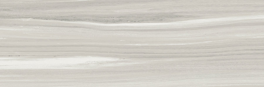 The Element 10x30 Glossy Tile features light gray and white marble tones with subtle, flowing horizontal veins and a natural stone texture, creating an elegant, modern look.