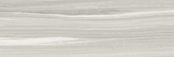 The Element 10x30 Glossy Tile features light gray and white marble tones with subtle, flowing horizontal veins and a natural stone texture, creating an elegant, modern look.