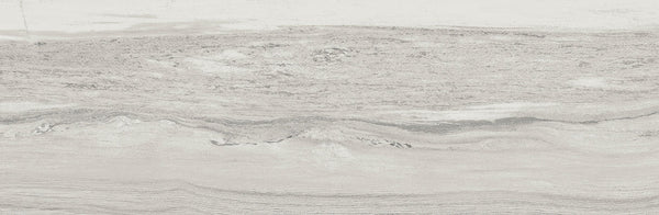 Element 4x12 Glossy Tile features a light gray and white textured surface with subtle horizontal streaks and wavy patterns, resembling natural stone or marble, enhanced by layered detailing for an elegant glossy finish.