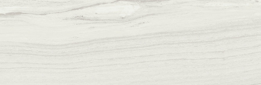 Element 4x12 Glossy Tile features a white stone surface with subtle, wavy gray veining and horizontal striations, offering the elegant look of natural marble or wood grain with a smooth, refined texture.